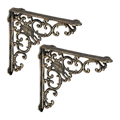 Image of Relaxdays 2x Shelf Brackets, Cast Iron, Rack Support, Vintage Motif, HWD: 21.5 x 4 cm, Angle for Shelves, Bronze