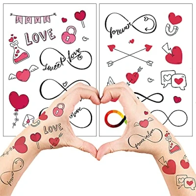 Image of Everjoy 25+ Designs Realistic Infinite Love Heart Temporary Tattoo Stickers Waterproof Valentines Arrow, Party Favors, Themed Decorations and Gifts