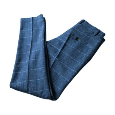 Image of Solovedress Men&#039;s Dress Pants Tweed Plaid Classic Fit Stylish Suit Wool Casual Business Trousers (Blue,34W34L)