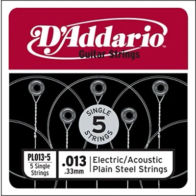 Image of D&#039;Addario PL013 5 Plain Steel Electric/Acoustic Guitar Strings Pack