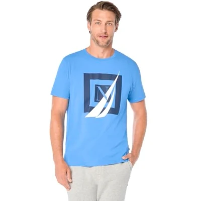 Image of Nautica Men&#039;s Short Sleeve 100% Cotton Nautical Series Graphic Tee Polo Shirt, Regatta, Large
