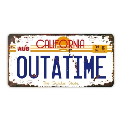 Image of Panguru Back to The Future Replica Metal Stamped License Plate, OUTATIME Vintage Distressed Style, 12x6 Inch