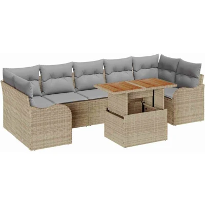Image of vidaXL 8 Piece Garden Sofa Set with Cushions Beige Poly Rattan Acacia