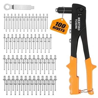Image of BEETRO Heavy Duty Hand Riveter, Rivet Gun Set, 3/32 inch 1/8 5/32 3/16 inch, 4 Nosepieces Set Includes 100pcs Rivets, Durable and Suitable for Metal, Plastic Leather