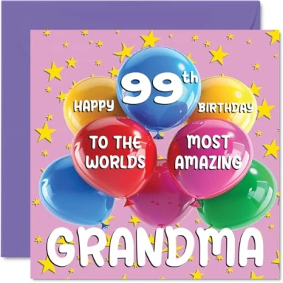 Image of 99th Grandma Birthday Card World&#039;s Most Amazing Happy for from Granddaughter Grandson, 145mm x Age 99 Ninety Nine Greeting Cards Granny