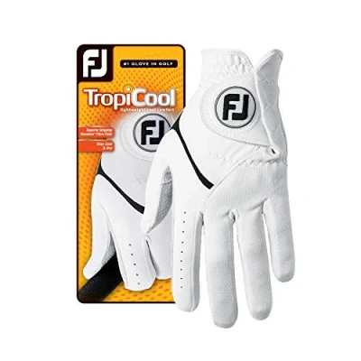 Image of FootJoy TropiCool Gloves, White, Medium, Worn on Left Hand