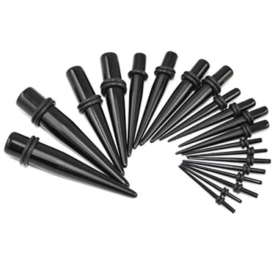 Image of TRIXES 20pc 1.3mm 10mm Black Ear Stretching Kit Tapers Spike Set, one size