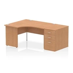 Image of Impulse 1400 LH Crescent Desk Oak Top Panel End 800 High Ped