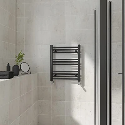 Image of Warmehaus Straight Heated Towel Rail Black Bathroom Ladder Style Radiator Central Heating 600x500mm