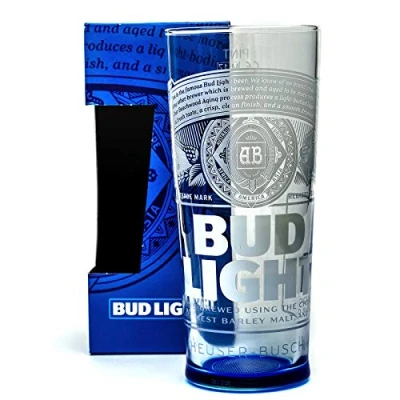 Image of Budweiser Bud Light Beer Glass 1 Pint Boxed Home Bar Pub Gift Present Mancave Party Celebration BBQ