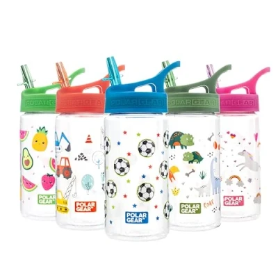Image of Polar Gear Kids Water Bottles with Straw 400ml BPA Free Toddler Bottle 100% Leakproof Carry Handle Fully Recyclable School Football