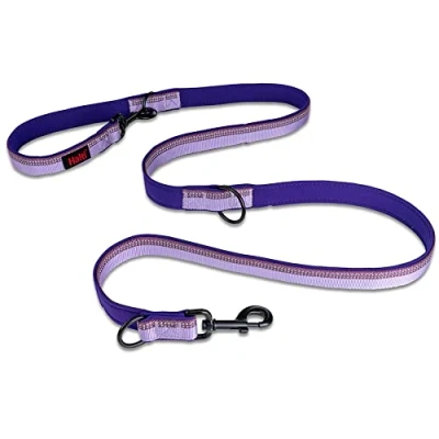 Image of HALTI Double Ended Lead for Dogs, Size Large, Purple, 2m, Best Premium Puppy &amp; Dog Leash, Neoprene Padded, Easy to Use, Reflective, Adjustable Lengths, Ideal Hands Free Running Training
