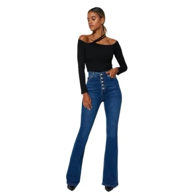 Image of Trendyol FeMan High Waist Wide Leg Flare Jeans Blau