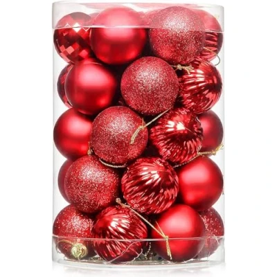 Image of Shinee one Christmas Baubles Red, 34PCS Red for Tree Decorations, Traditional Mini Xmas Balls Decor Shatterproof Hanging Ornaments Holiday and Party Decoration