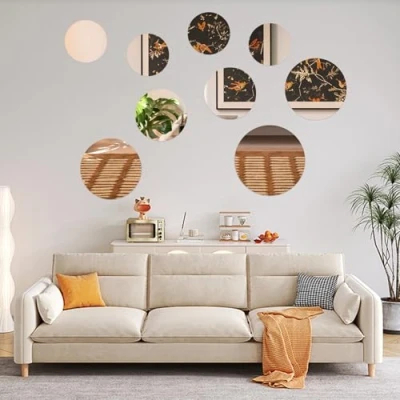 Image of Naapesi 9 Pieces Acrylic Mirror Stickers for Wall, Wall Stickers, Self Adhesive Mirror, Tiles round, Art Circle Craft Small Round Home Decoration