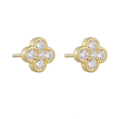 Image of Four Leaf Clover Stud Earrings 925 Sterling Silver Gold Delicate Cubic Zirconia Jewelry Fashion For Women