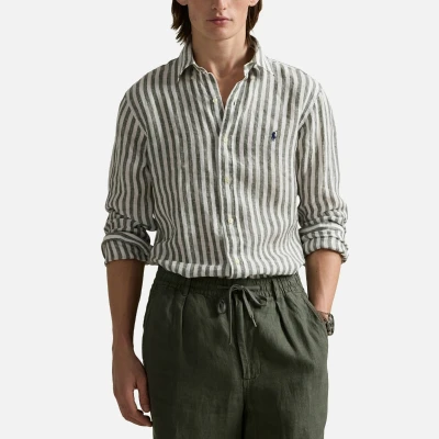Image of Polo Ralph Lauren LONG Sleeve Sport Shirt Shirt, Men&#039;s, Size: Large, New olive/white