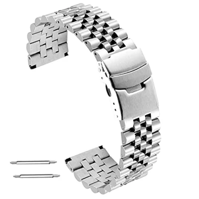 Image of Kai Tian 22mm Super 3D Stainless Steel Watch Strap Band Round&amp;Sturdy Brushed Metal Bracelet with Double Locks Diver Clasp for Men Women