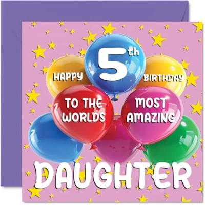 Image of 5th Daughter Birthday Card World&#039;s Most Amazing Happy for from Mum Dad, 145mm x Age 5 Five Greeting Cards