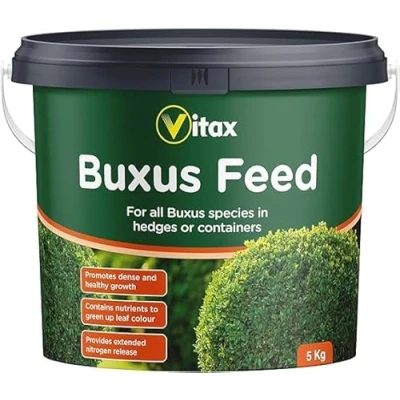 Image of Vitax Buxus Feed Specialist Fertiliser for Healthy Growth Prevents Box Blight, Nutrient Deficiency &amp; Pests Promotes Vibrant Green Foliage Strong Root Development (Buxus 5kg Tub)