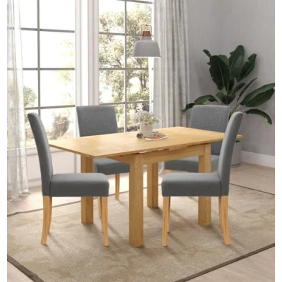 Image of Hallowood Furniture Waverly Extendable Dining Table and Chairs Set 4, Small Kitchen in Light Oak Grey Upholstered for Room, Lounge