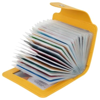 Image of IHIGOGOFA Credit Card Holders Soft Genuine Leather Compact Wallet ID Bank Case Purse 40 Thickening Durable Plastic Insert Sleeves and 2 Slots