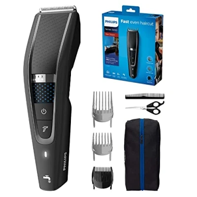 Image of PHILIPS Hair Clipper Series 5000 with Trim n Flow PRO Technology, Corded and Cordless Use, 28 Length Settings HC5632/13, Black, 1 Count ( Pack of 1)