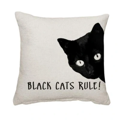 Image of Getagift Black Cats Rule Themed Funny Throw Pillow Cushion Cover with insert. (Linen 45 x CM)