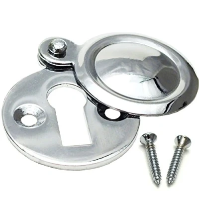 Image of Chrome Covered Key Escutcheon Round Front Main Door Keyhole Plate Lock Cover