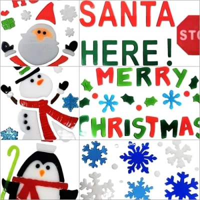 Image of Christmas Window Stickers, 6 Sheets, Gel Clings Decorations