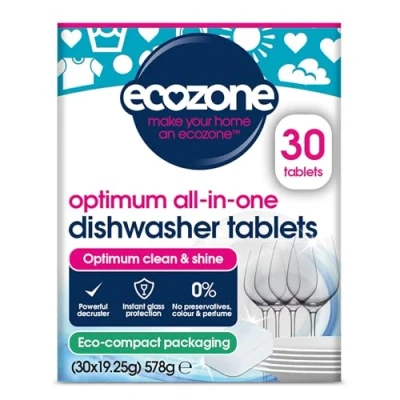 Image of Ecozone Optimum All In One Dishwasher Tablets x 30, Dishwashing with Salt, Rinse Aid &amp; Extra Dry Effect, Powerful Degreaser Dish Washer Tabs, Eco Conscious Gentle on Appliances