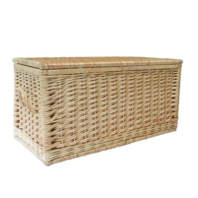 Image of Arthur Cameron Deluxe Rapallo Wicker Storage Basket Trunk Chest with Lid (Natural, Extra Large)