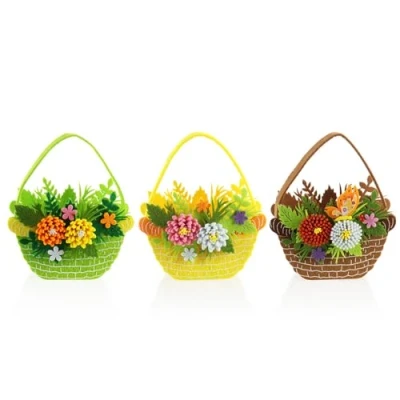 Image of com four® 3x Easter basket made of felt to fill bag as a gift nest in bright colors (3 baskets floral arrangement)