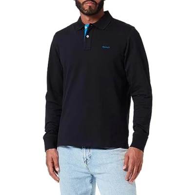 Image of GANT Men&#039;s REG Contrast Pique LS Rugger, Black, XXL