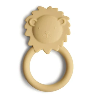 Image of Mushie Silicone Baby Teether Shapes 3+ Months Easy Grip Soft Soothing Teething Toy Irritated Gum Relief Material: Food Grade Lion (Soft Yellow)