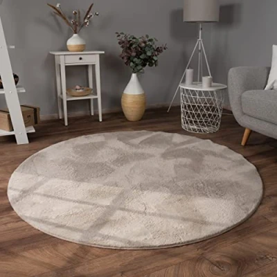 Image of Paco Home Large Rug Faux Fur Fluffy Shaggy High Pile Soft Washable, Size:Ø 160 cm round, Colour:Beige