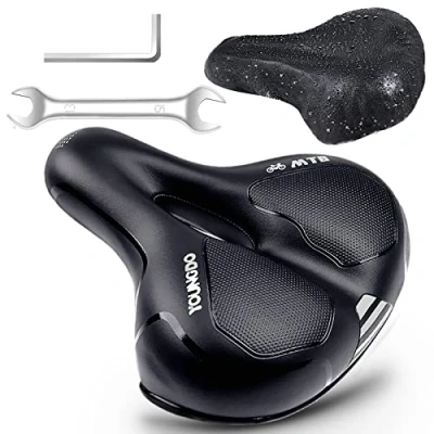 Image of Bike Seat, YOUNGDO Bicycle Saddle Comfortable Soft Wide Road Gel Saddles, Breathable Mountain Suitable for MTB Bike, Folding Spinning Exercise Bikes