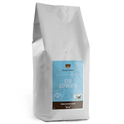 Image of Medium Dark Roast Crema Strong Espresso Coffee Beans 1kg Brown Bear Cub Blend For All Machines Strength 4 Donation to Free The Bears