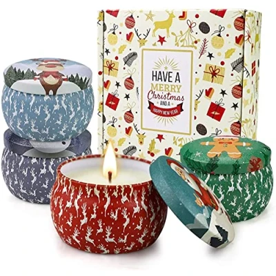 Image of Yinuo Mirror Scented Candles Gift Set, 4.4 oz Christmas Decorations Candles, Real Soy Wax Portable Travel Tin Candle, 4 Pack
