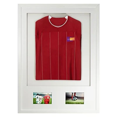Image of Vivarti DIY Junior 3D Mounted + Double Aperture Sports Shirt Display Frame for Football Shirt, Rugby Band T Shadow Box A1 59.4 x 84cm White Frame, Mount, Backing Card