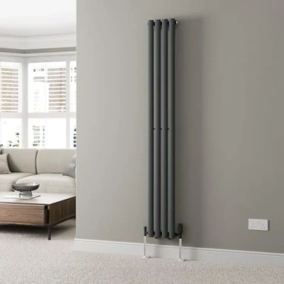Image of DuraTherm® 1800 x 240mm Anthracite Vertical Designer Radiator Single Column Oval Tube Modern Central Heating Panel Bathroom Radiators