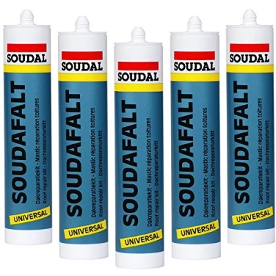 Image of Roof and Gutter Sealant Black Soudal Soudafalt Bitumen Rubber Waterproof Seal Pack of 5