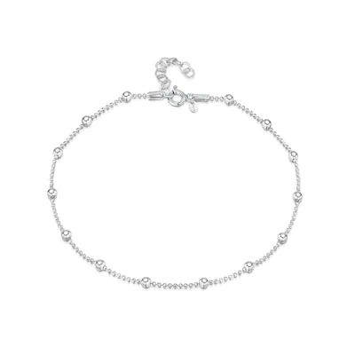 Image of Amberta Italian Sterling Silver Anklet for Women 925 Ankle Bracelets Adjustable: Bead