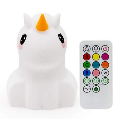 Image of Tekemai Night Light Kids, Safe Soft Silicone Bedside Lamp, Baby Nursery 9 Colors with Remote Control, USB Rechargeable LED Multicolor Lamp for Children/Bedroom/Child Gift Medium Unicorn