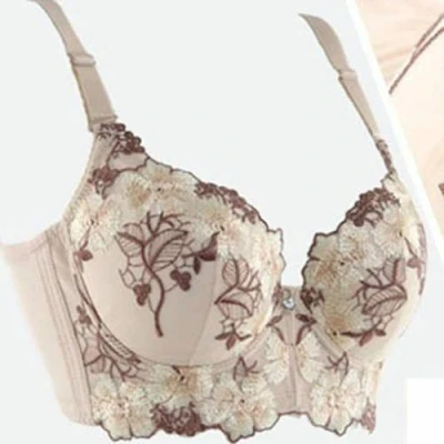 Image of Thick Padded Add 2 Cups Bra Women Push up Brassiere Deep V Lace Underwire Bras D (36A,Beige)