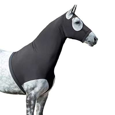 Image of LeMieux Stretch Hood Protects the Head &amp; Shoulders While Allowing Free Movement Adjustable Belly Strap Covered YKK Zip Black XLarge