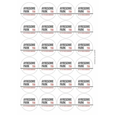Image of Ayresome Park TS5 City of Middlesbrough Road Sign Circular Matt Paper Stickers A4 Sheet 24 (Each Sticker is 45mm Diameter)