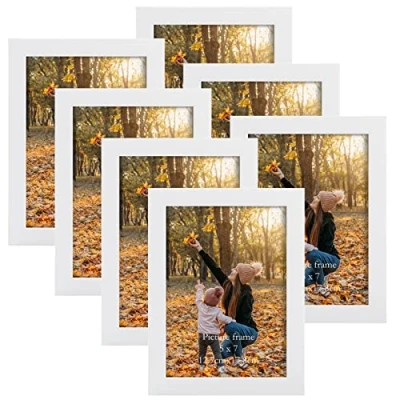 Image of EXYGLO 7x5 Photo Frames Set of 7, White Picture Frame for Wall and Tabletop Diaplay Ideal Living Room, Bedroom, Hallway or Office