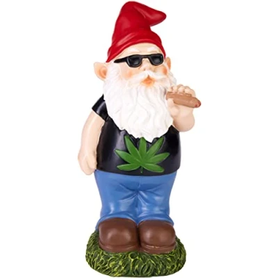 Image of BRUBAKER Garden Gnome Cannabis Cheeky with Joint Funny Weed Smoking Ornaments Weatherproof Decoration for Camping and Outdoor 9.5 inches tall