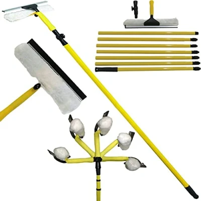 Image of 3.5M Telescopic Window Glass Cleaner Cleaning Equipment Kit Aluminium Metal Pole Extendable Conservatory Brush Wipe Removable Squeegee Soft Rubber Mop